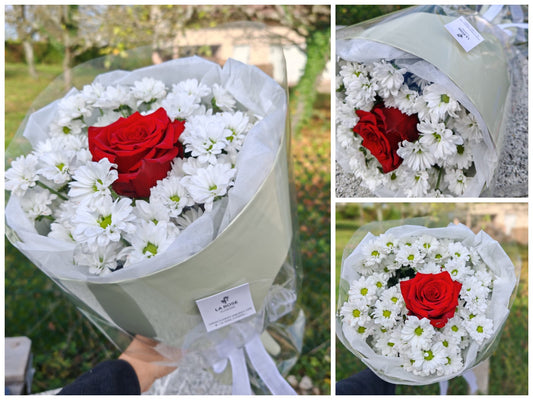 Bouquet de Chrysanthèmes Avec Roses - La Rose Flowers Mulhouse 68